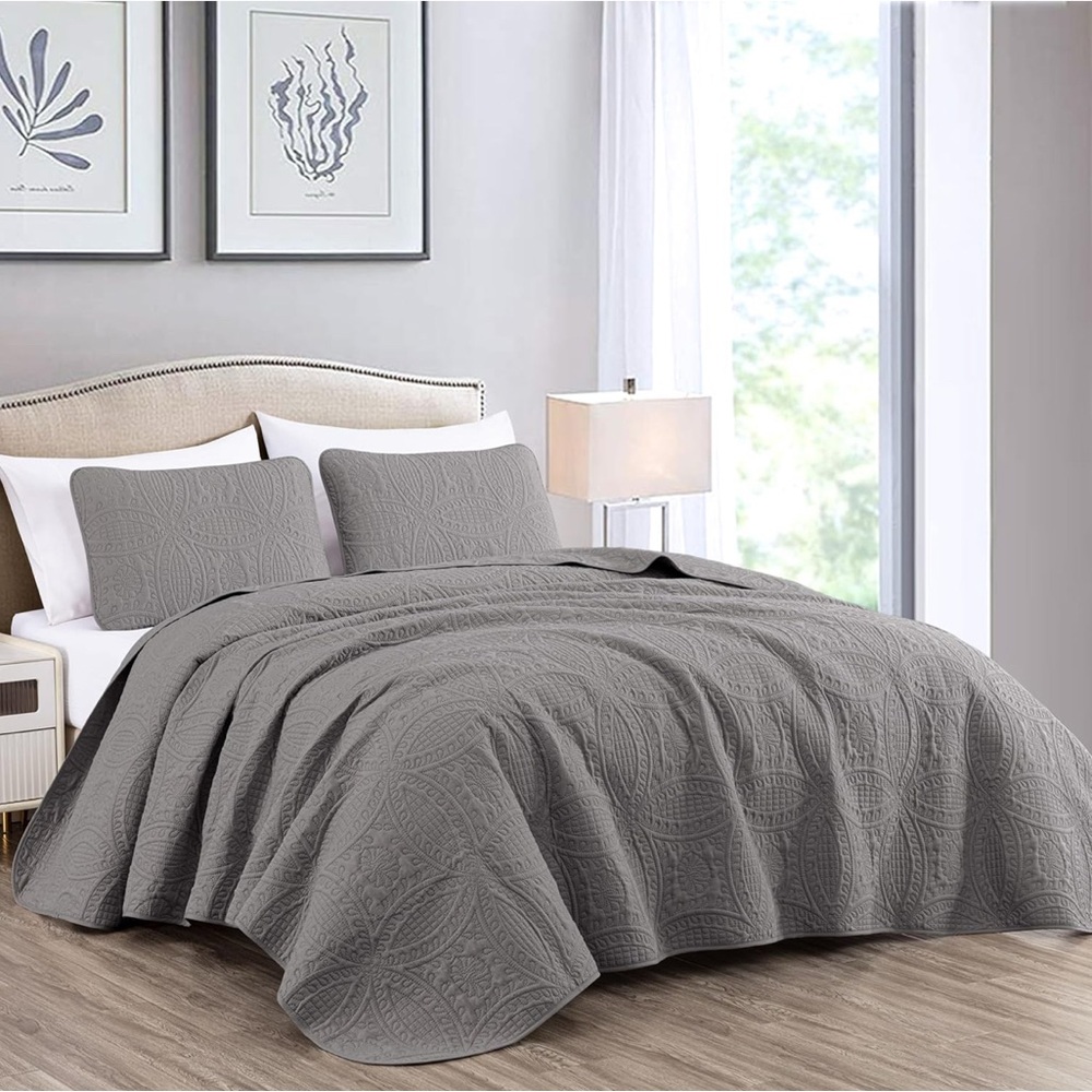 Chezmoi Collection Austin 3Piece Oversized
Bedspread Coverlet Set Queen Gray New